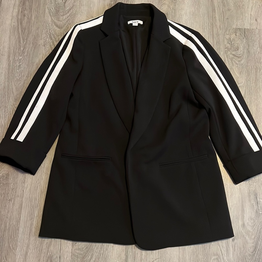 Bar III Black Blazer with White Stripe Sleeves
